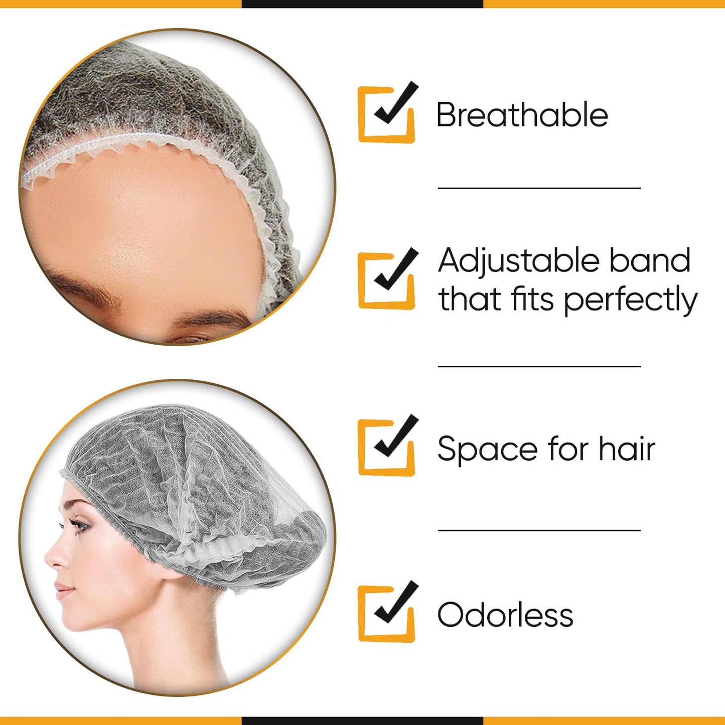 KIBERTIC - 300 pcs Disposable Hair Net, Hair Nets for Food Service Workers, Disposable Hairnets for Foodservice, Kitchen Hair Nets - Bouffant Caps Disposable Elastic