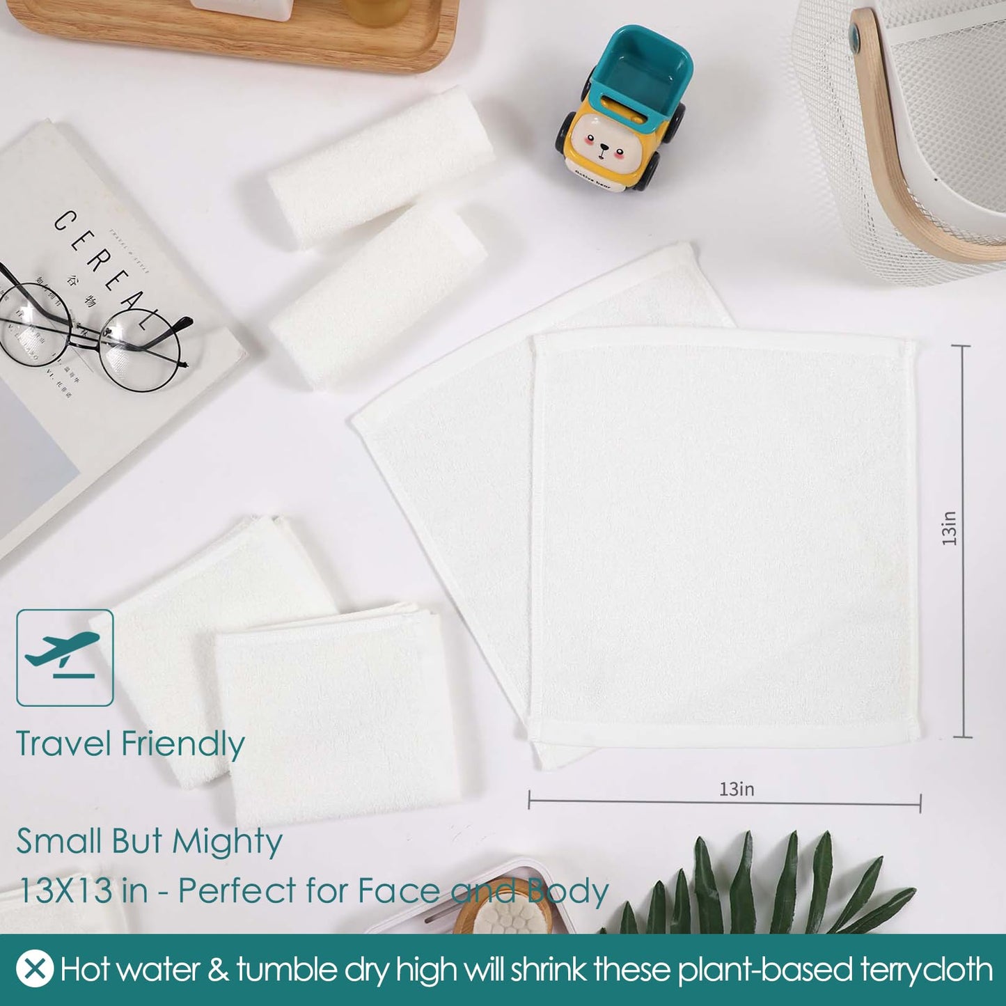 JEFFSUN Face Towels 6 Pack, 13x13 inch Extra Large White Wash Cloths on Sensitive Skin, Super Soft and Skin Friendly Bath Washcloths for Face and Body, Easy to Clean Quick Dry Facial Cleansing Cloths