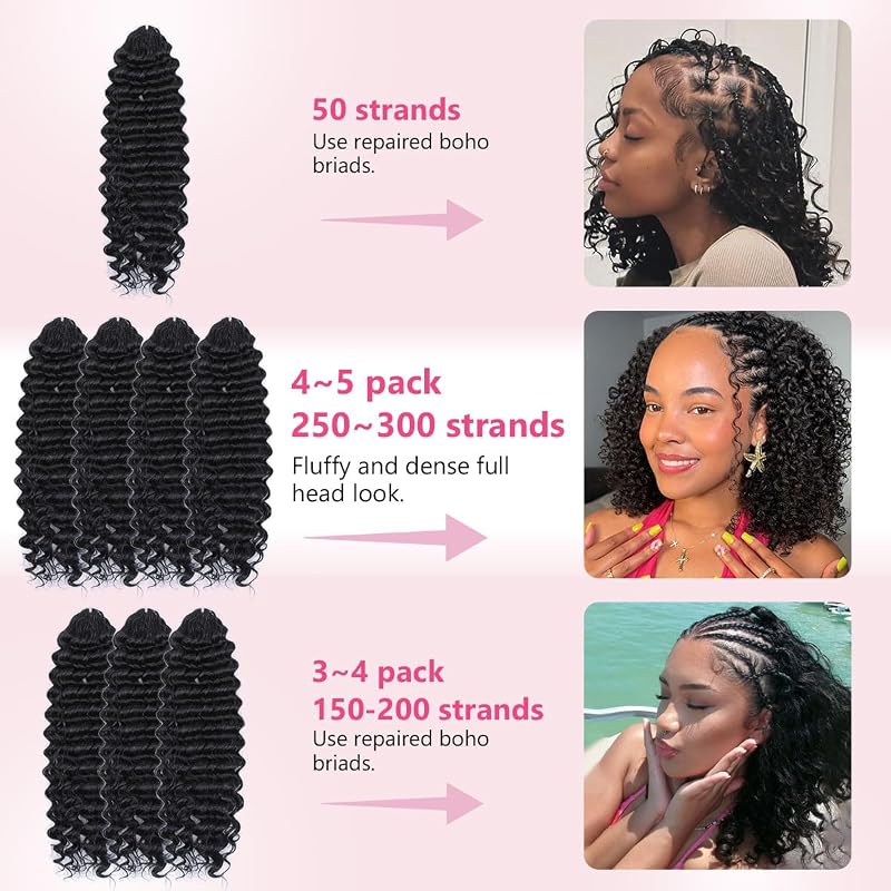 12in Black Feather Crochet Hair Extensions - 100 Strands Miracle Pre-Separated Deep Wave