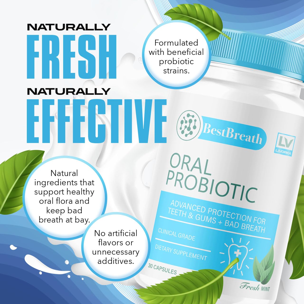 1 Pack - Best Breath - Best Breath Oral Probiotic, Best Breath Probiotic, Best Breath Pills, BestBreath, Best Breathe 30 Capsules For 1 Month, Best Breath Oral Probiotics For Mounth Bad Breath.