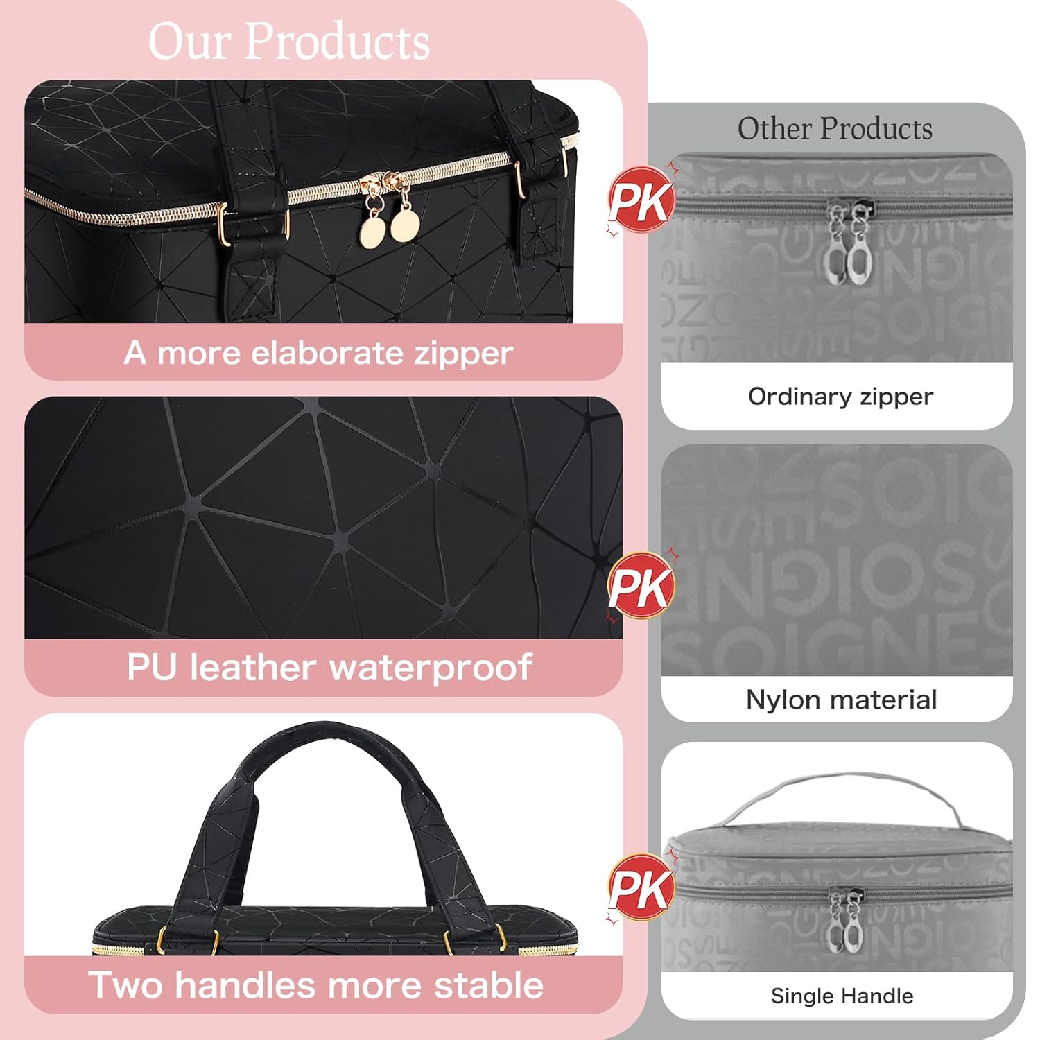 Nail Polish Organizer Bag with Travel Case for 30+ Bottles & Nail Lamp - Purple