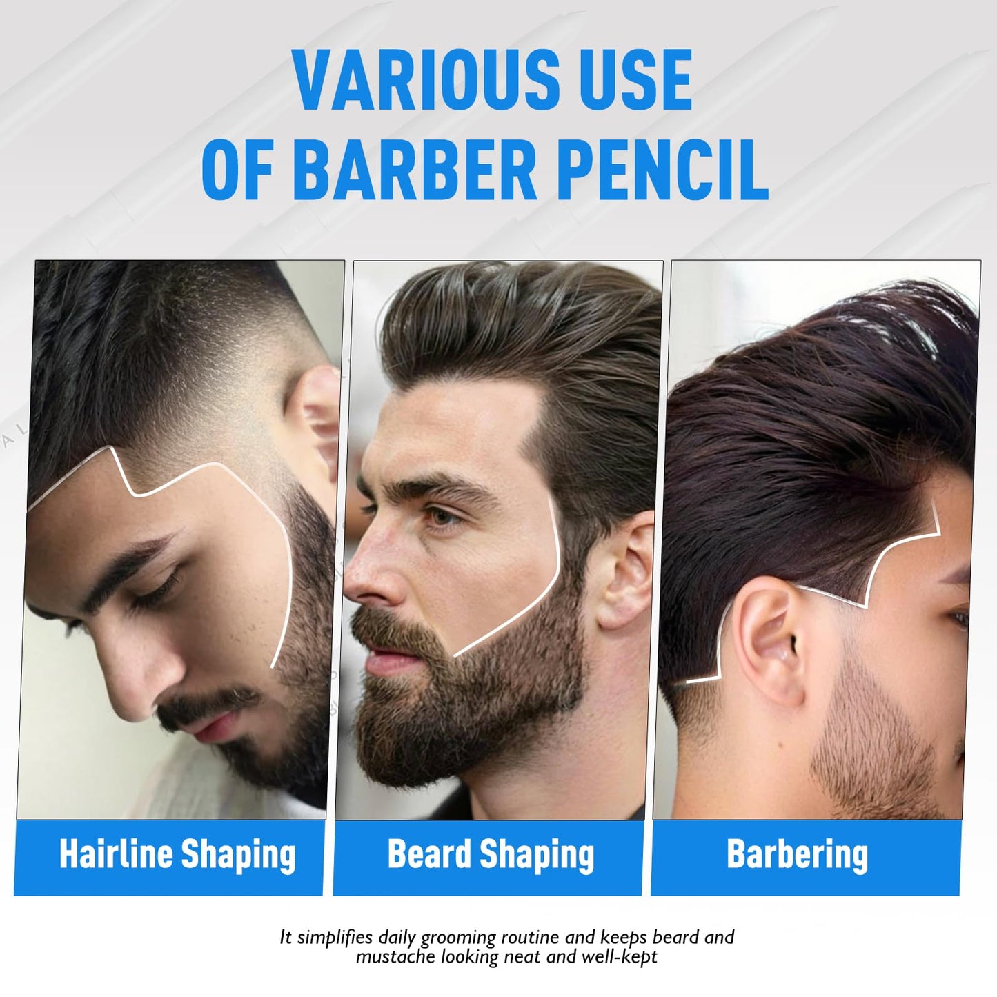 Wugbc 6 Pcs White Barber Pencil Hairline Chalk Beard Lineup Tool Magic Design with Brush Shaping Guide Hairline Edge Trace Styling Makeup Barber Accessories Set for Men