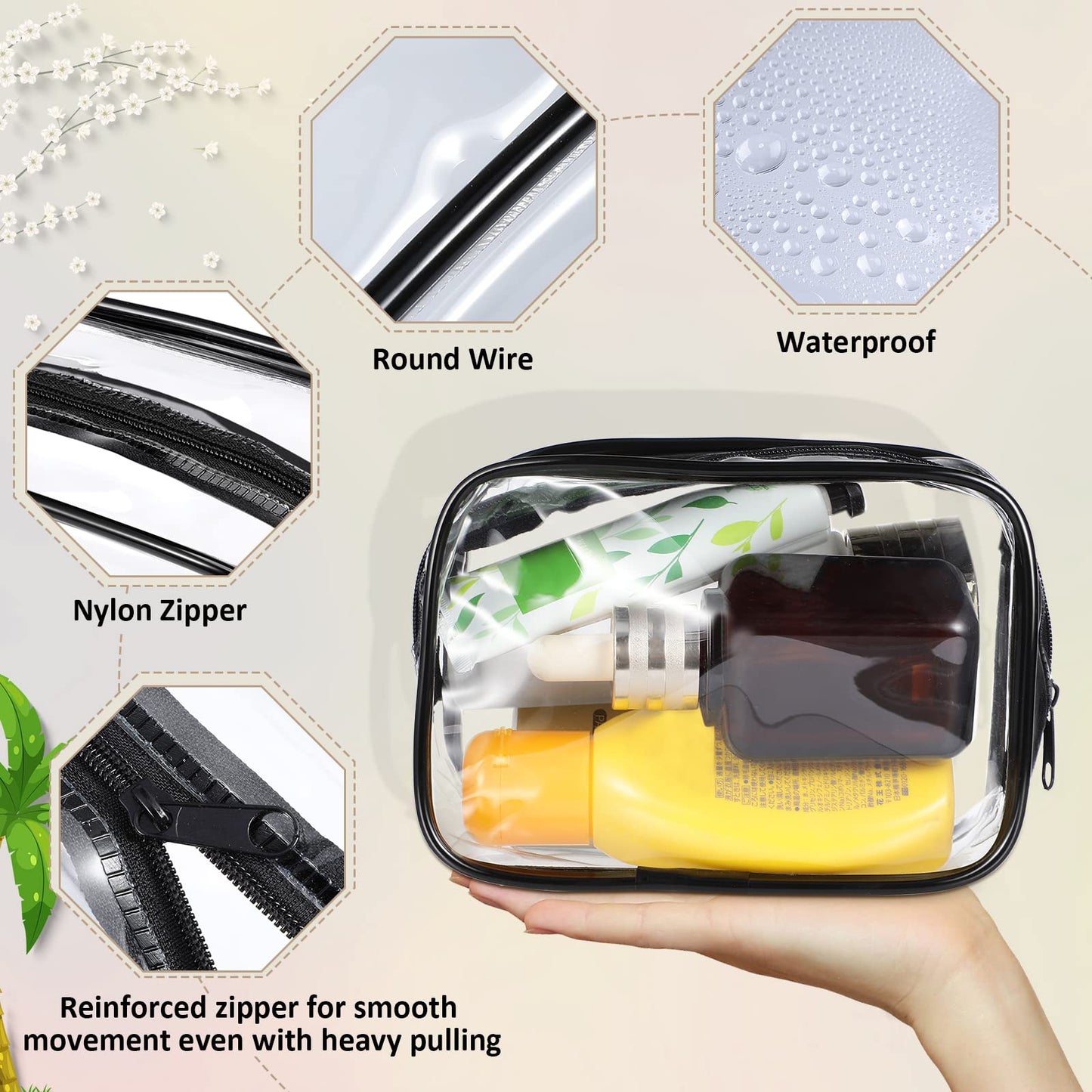 Weewooday 12 Pieces Clear Makeup Bags Cosmetic Storage Bags PVC Zipper Pouches Travel Waterproof Makeup Plastic Case for Women Organizing Toiletries Traveling Bathroom(Small,Black)