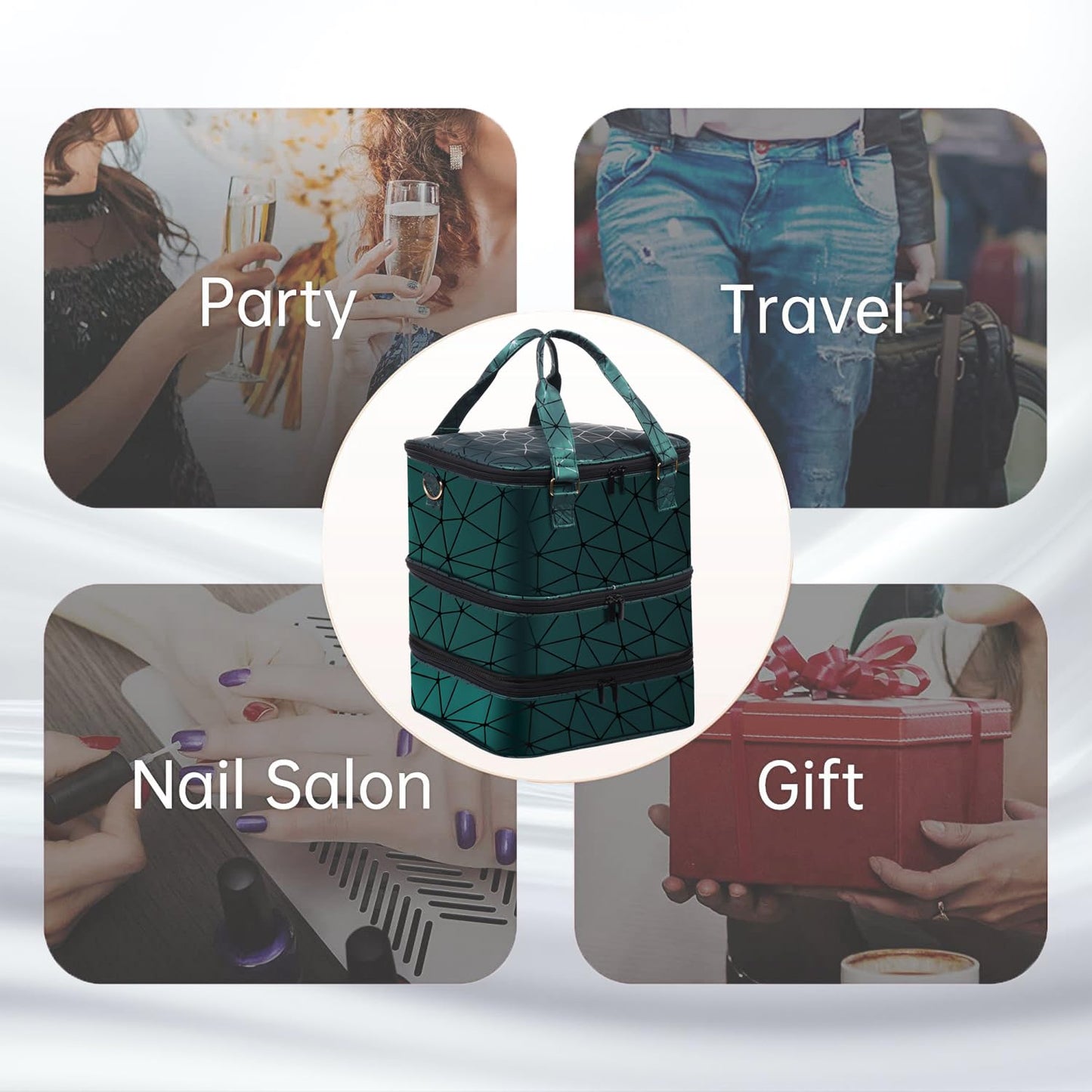 Nail Polish Organizer Bag with Travel Case for 30+ Bottles & Nail Lamp - Purple