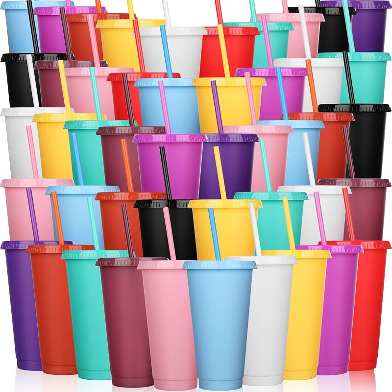 Variation of THIS listing: Classic Color 100 Pack Plastic Cups with Lids & Straws - 24-27 oz