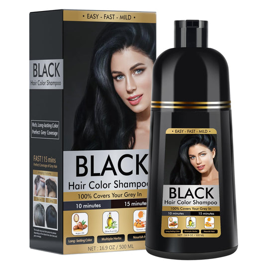 BOJICA Black Hair Dye Shampoo 3 in 1 for Gray Hair, Hair Color shampoo for Women, Natural Shampoo Hair Dye-100% Grey Hair Coverage/Herbal Ingredients-17.6 OZ