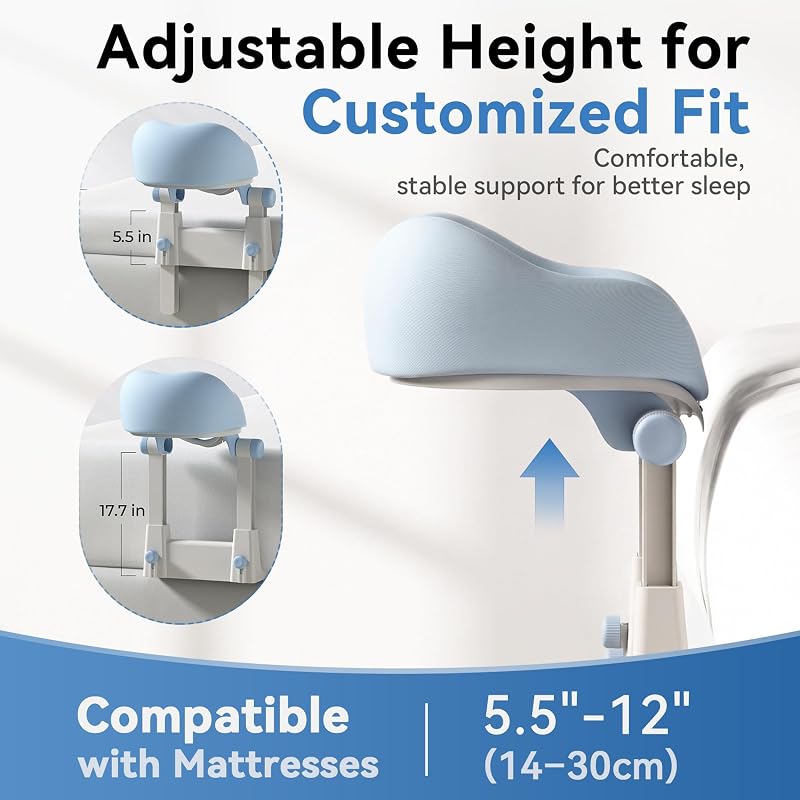 Airhop Adjustable Massage Headrest for Bed - 5"-18" Height, Soft Memory Foam Face Cradle (Blue)