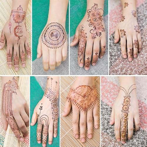 8 Sheets Red Brown Temporary Tattoo Stickers Fake Tattoo Lace Floral Temporary Waterproof Body Art Long Lasting Stickers for Women Festivals Wedding Masquerade Party Decorations Design