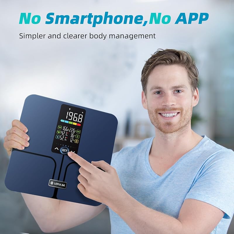Lepulse No App Body Fat Scale, 500lb Smart Scale with Large 5.44" Display - Dark Blue