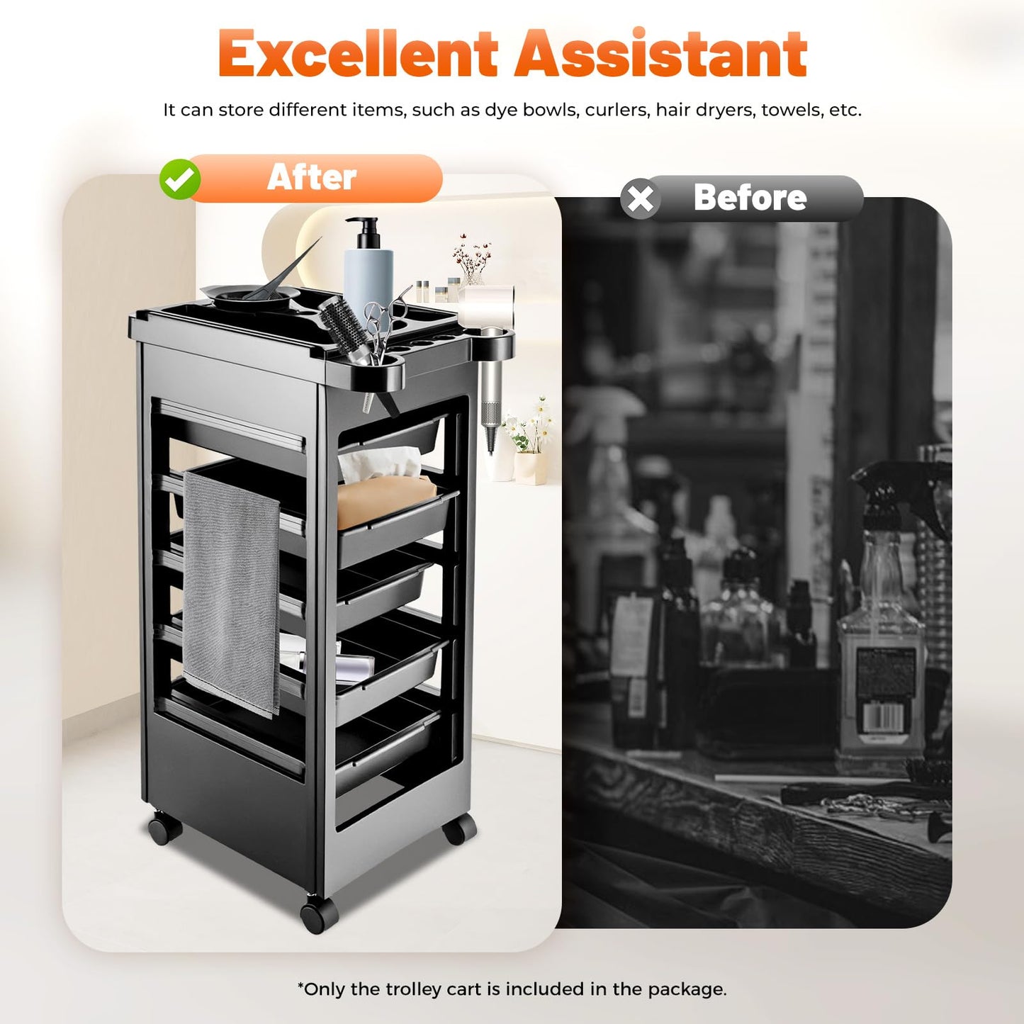 Salon Trolley Cart, 5-Layer Rolling Trolley Cart, Mobile Storage Station for Beauty Tattoo Hairdressing, Beauty Styling Station with Wheels and 5 Drawers