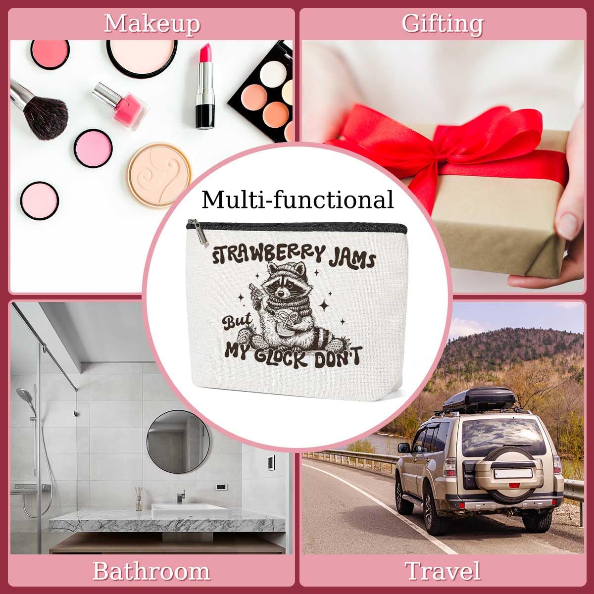 Cute Raccoon Gifts Cosmetic Bag Travel Organizer Zipper Pouch Makeup Bag Racoon Gifts for Women, Girls, Best Friend, Sister Funny Birthday-07