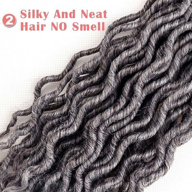 6 Packs Goddess Locs Crochet Hair 14 Inch Gray Wavy Curly Faux Locs Crochet Braids Synthetic Hair Extensions Dreadlocks Crochet Locs Braiding Hair Goddess Brainds Crochet Hair (14" (6 Packs), #51)