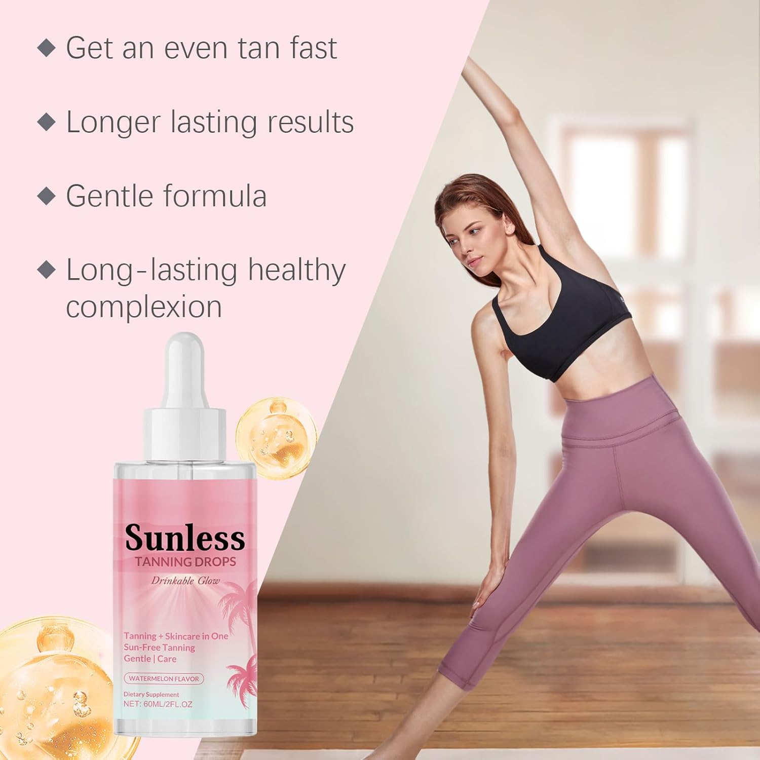 Drinkable Tanning Drops - Moisturizing Bronzing Tanner for Face & Body, 60mL