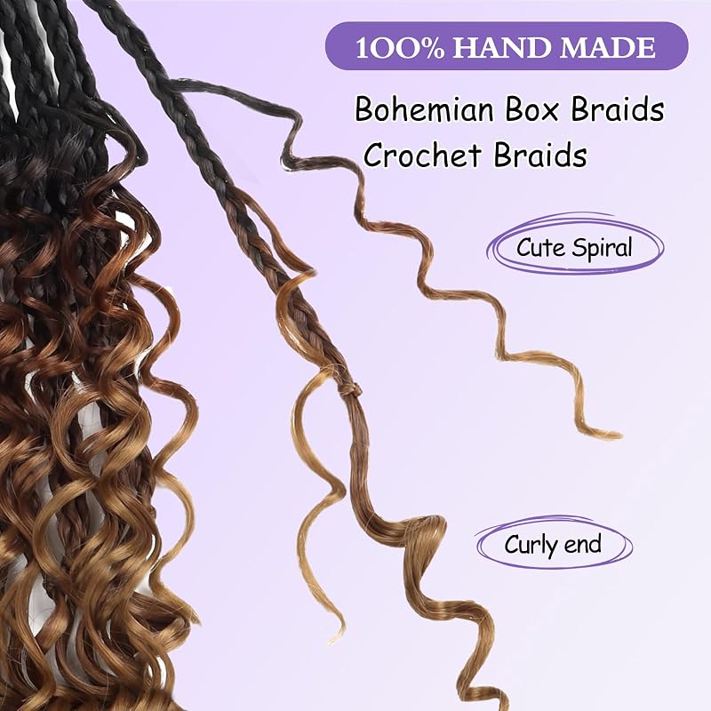 Goddess Box Braids Crochet Hair 10 inch - Boho DIY Pre-Looped 8 Packs #1B-33-30+10in