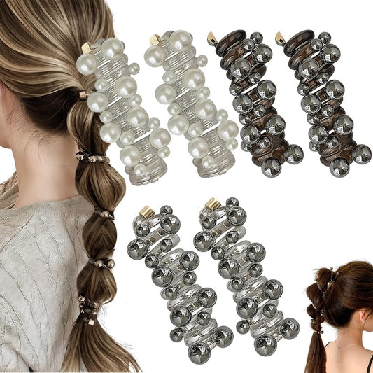 No Damage Soft Elastic Spiral Hair Ties, Subsistenceed Pearl Spiral Telephone Cord Hair Ties for Women, Twisted Hairs Wire Pony Hairwire, Colorful Phone Cord Twisty Hairties Ponytail Holders(MIX*6PCS)