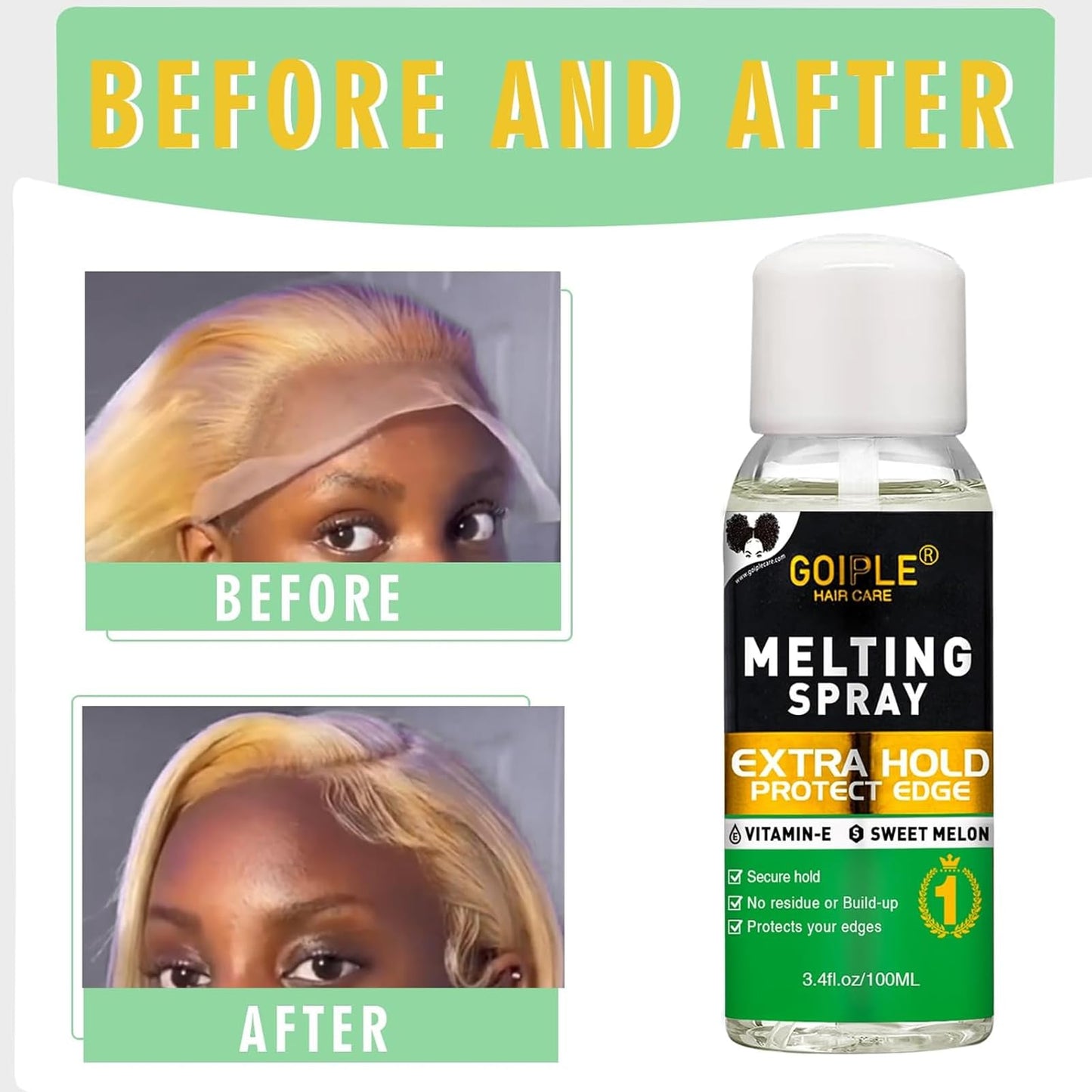Lace Melting Spray - Glue-Less Hair Adhesive for Wigs & Extensions, Extra Hold Natural Forming Wax Stick