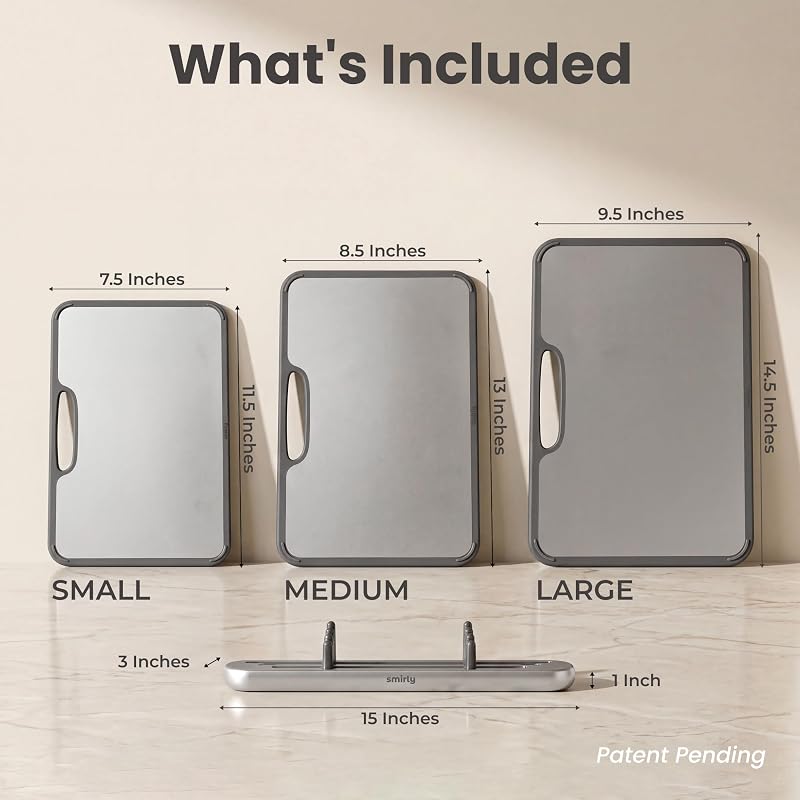 SMIRLY Titanium Cutting Board Set - 3 Pack, Dishwasher Safe, Double-Sided (Silver)