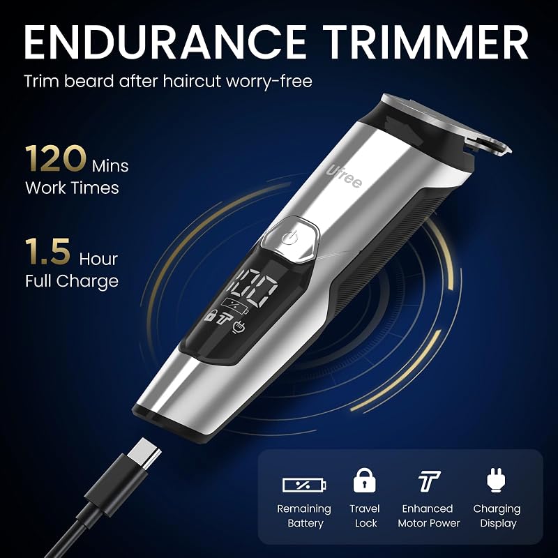 Ufree 3-in-1 Beard Trimmer for Men - Silver, IPX6 Waterproof, 8,000 RPM