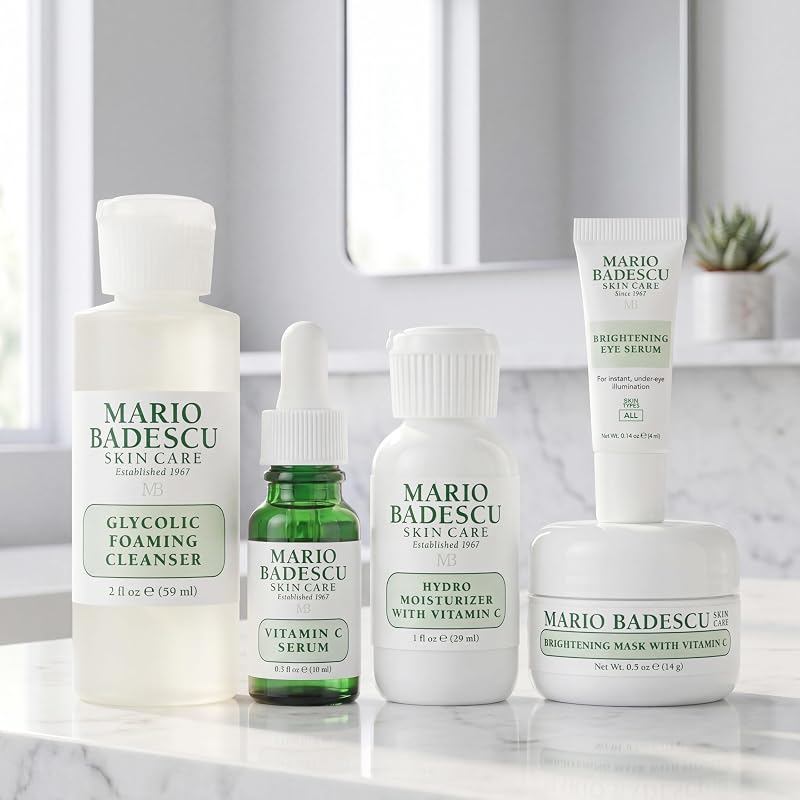 Glycolic Cleanser Vitamin C Serum Hydro Moisturizer Brightening Mask Eye Serum 5-Piece Skincare Set