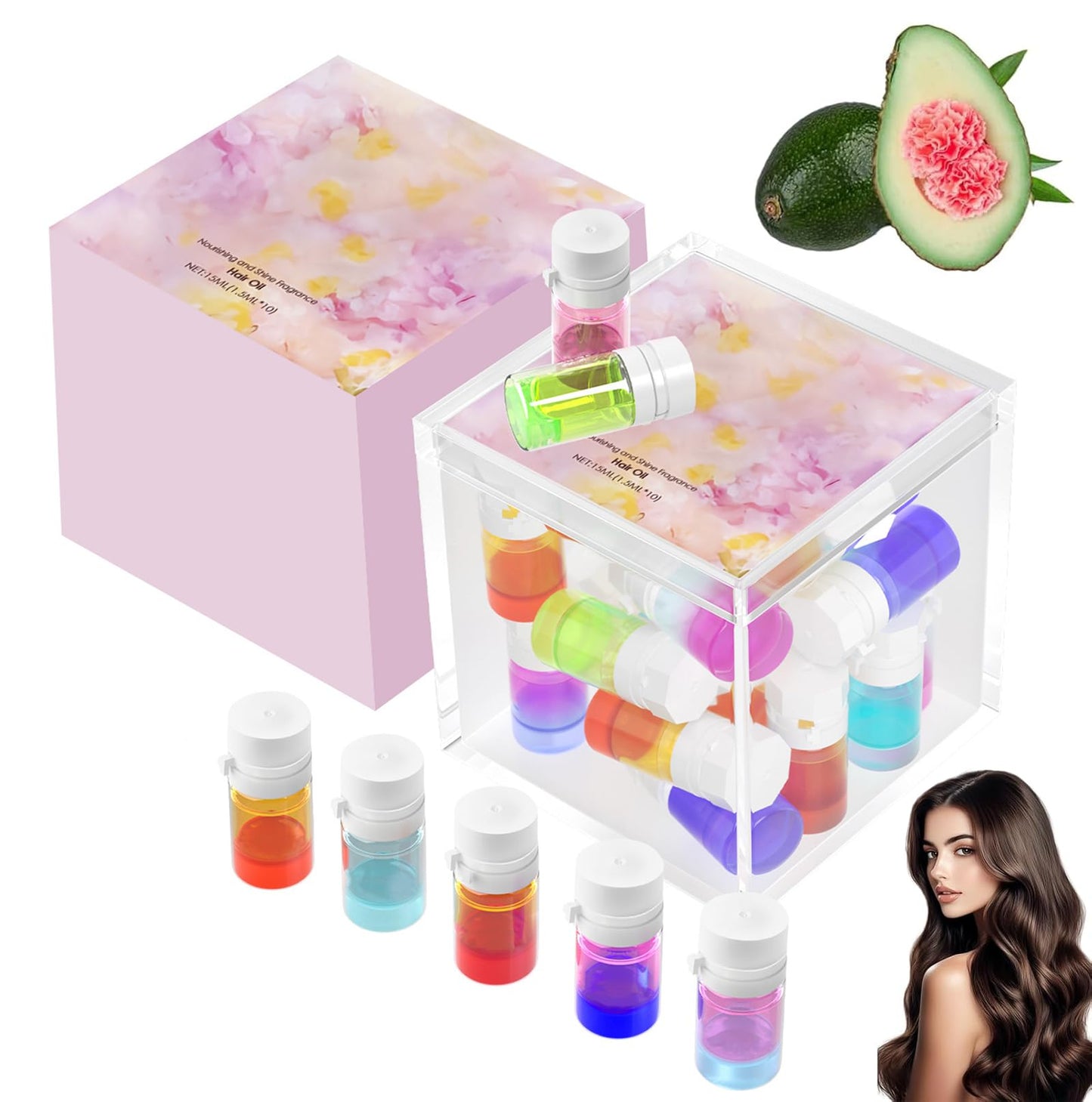 Leixu 40Pcs Scented hair oil Perfume & Hair Oil 2-in-1, Avocado & Camellia Nourishment for Frizzy, Mini Scented hair oil for Women, Hair Perfume Oil Set for Restore Dry, Frizzy and Damaged Hair