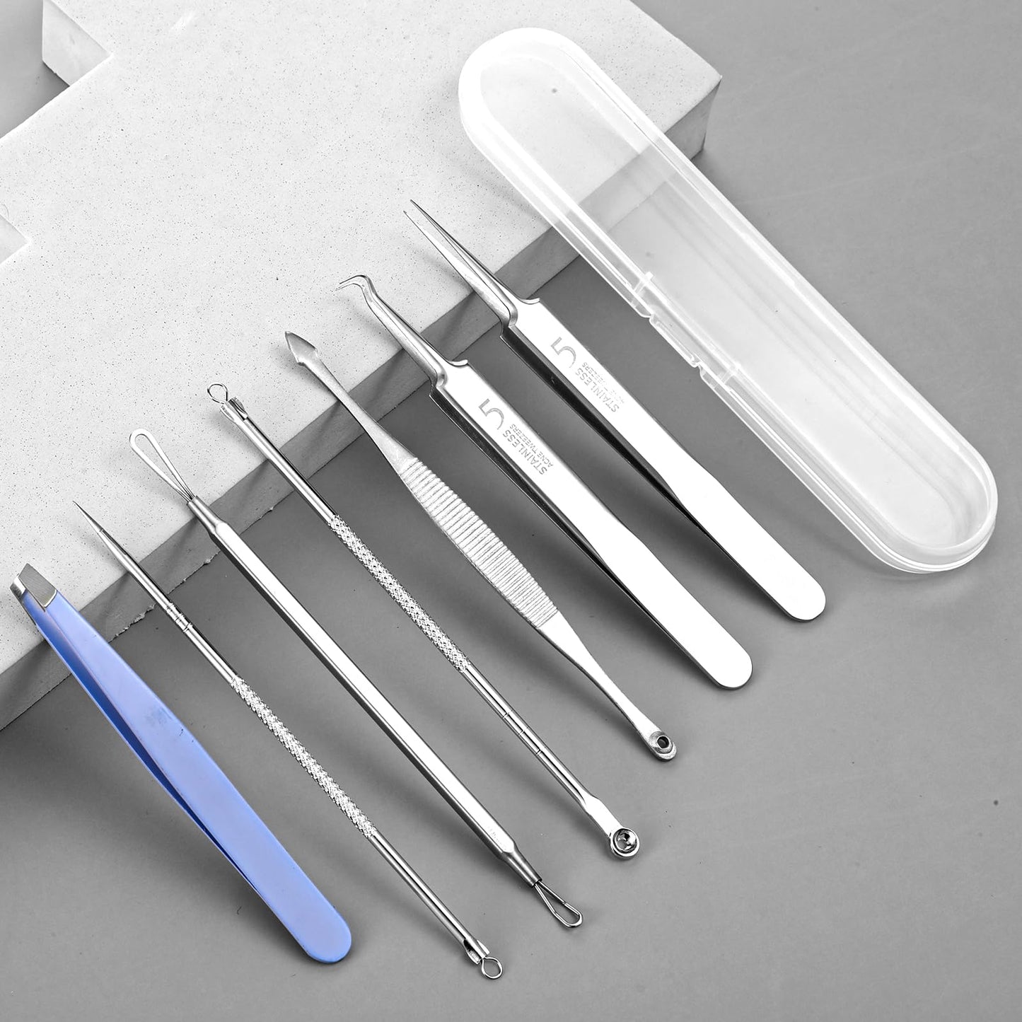 Wanmu 7Pcs Blackhead Remover Tool Comedone Extractor, Stainless Steel Acne Removal Kit, Pimple Popper Tool with Case for Nose Face Skin, Blemish, Whitehead Popping, Zit Removing