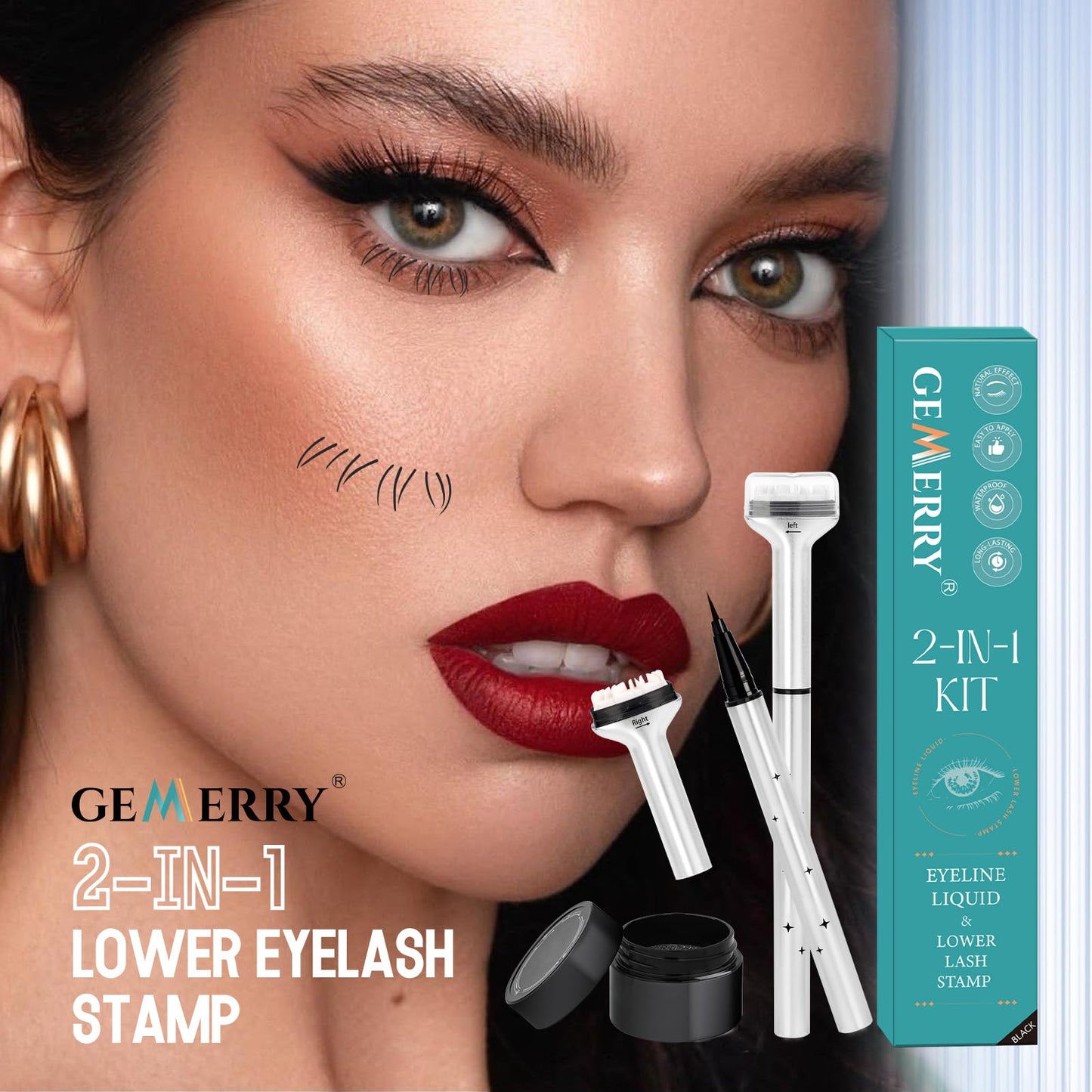 GEMERRY Lower Lashes Stamp Waterproof & Long Lasting 2 in 1 Bottom Eyelash Stamps Kit With Ink(Black)