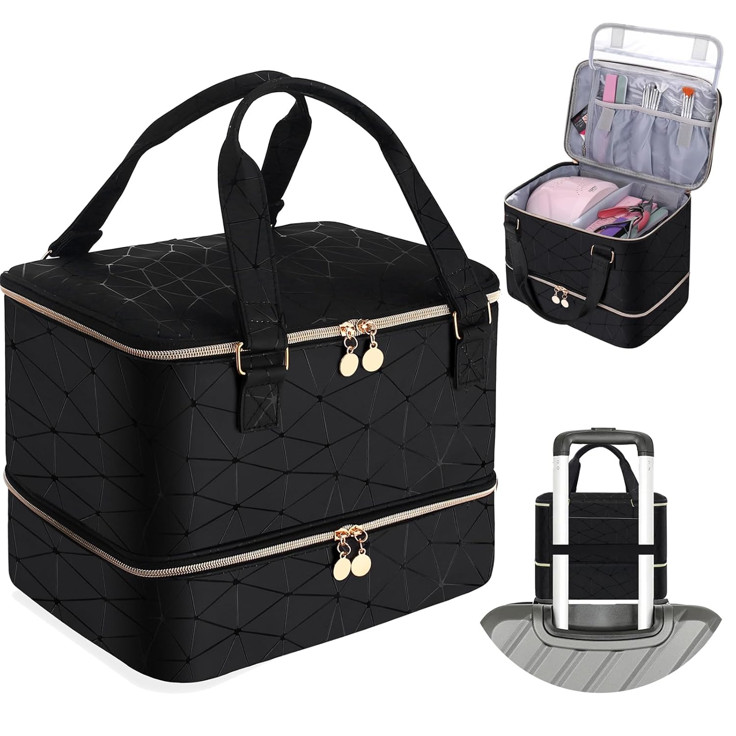 Nail Polish Organizer Bag with Travel Case for 30+ Bottles & Nail Lamp - Purple