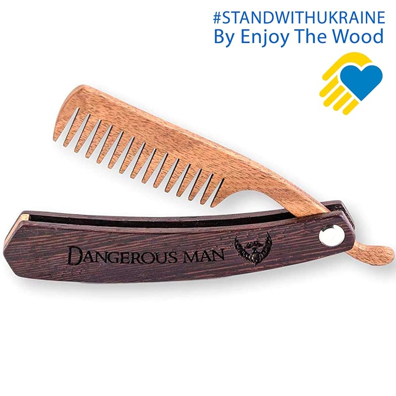 Wood Folding Beard Comb for Men – walnut pocket grooming accessory
