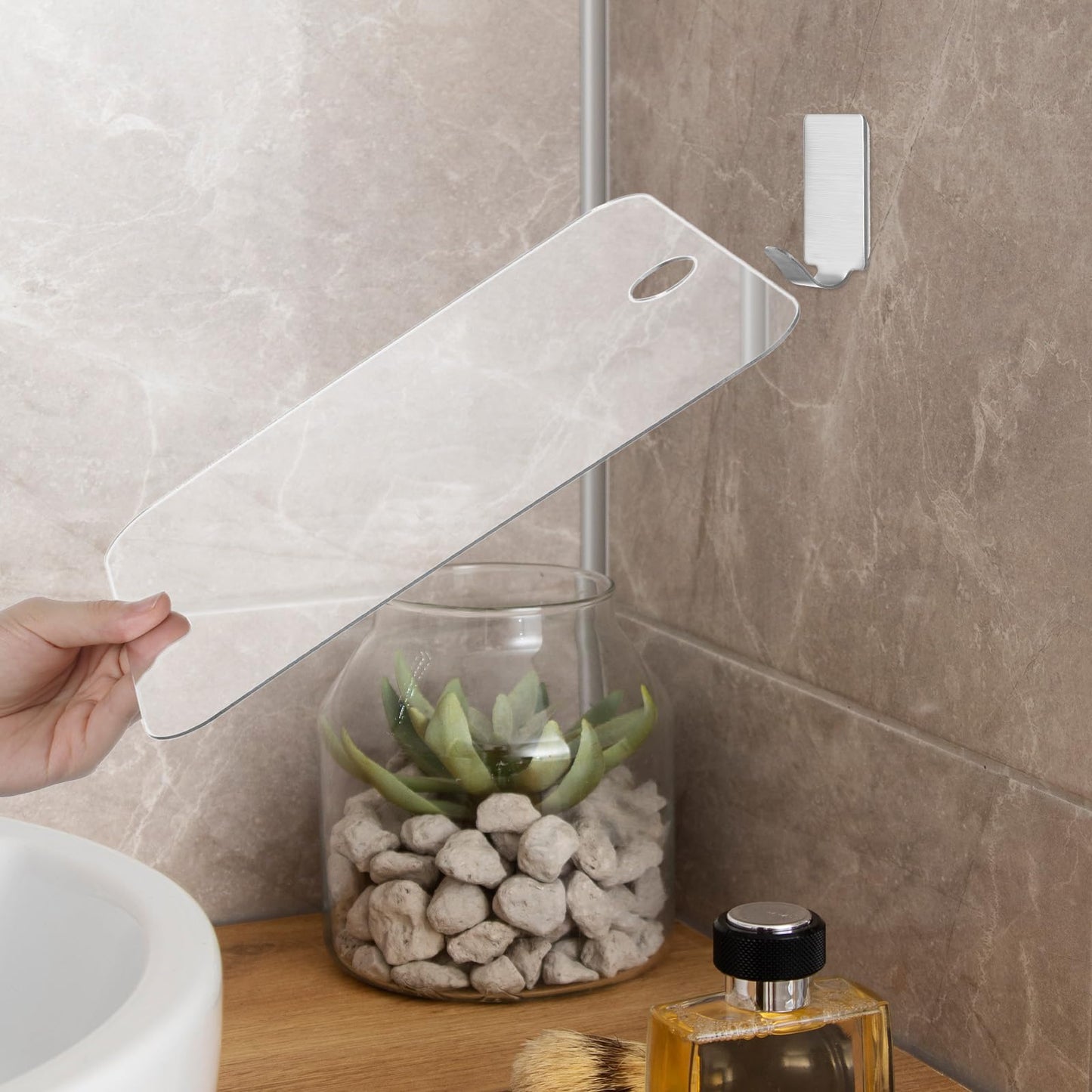 Sorcristy 2 Pack Shower Mirror Set, 9.84x7.87 inches Fogless Shatterproof Acrylic Mirrors, Portable Handheld for Shaving, Travel, Camping, Bathroom Wall Mount (Silver)