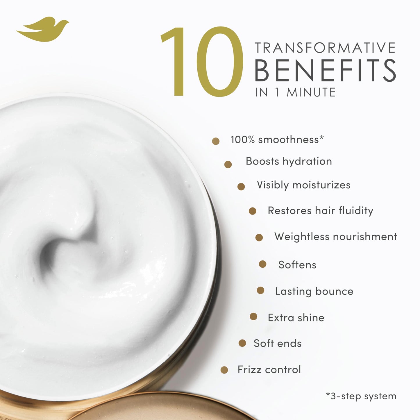 Dove Hair Hyaluronic Moisture for Dry Hair 10-in-1 Hydrating Hair Mask with Bio-Protein Care Technology and Hyaluronic Serum 9.2 Fl Oz