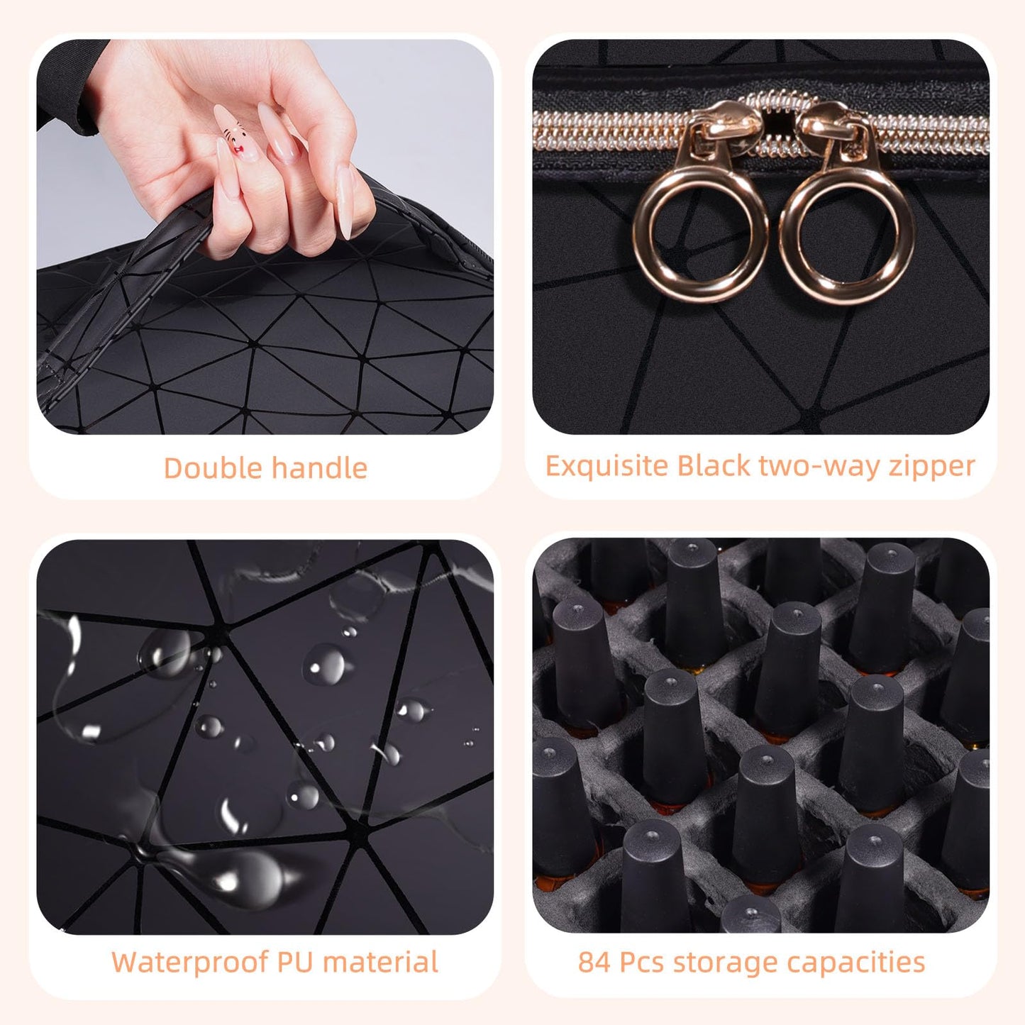 Nail Polish Organizer Case,3 Layer Nail Polish Organizer Bag Holds 84 Bottles (15ml/0.5 fl.oz) Nail Supplies Organizer,Nail Bag PU Leather Nail Carrying Nail Kit Supplies Organizer Case (Black)