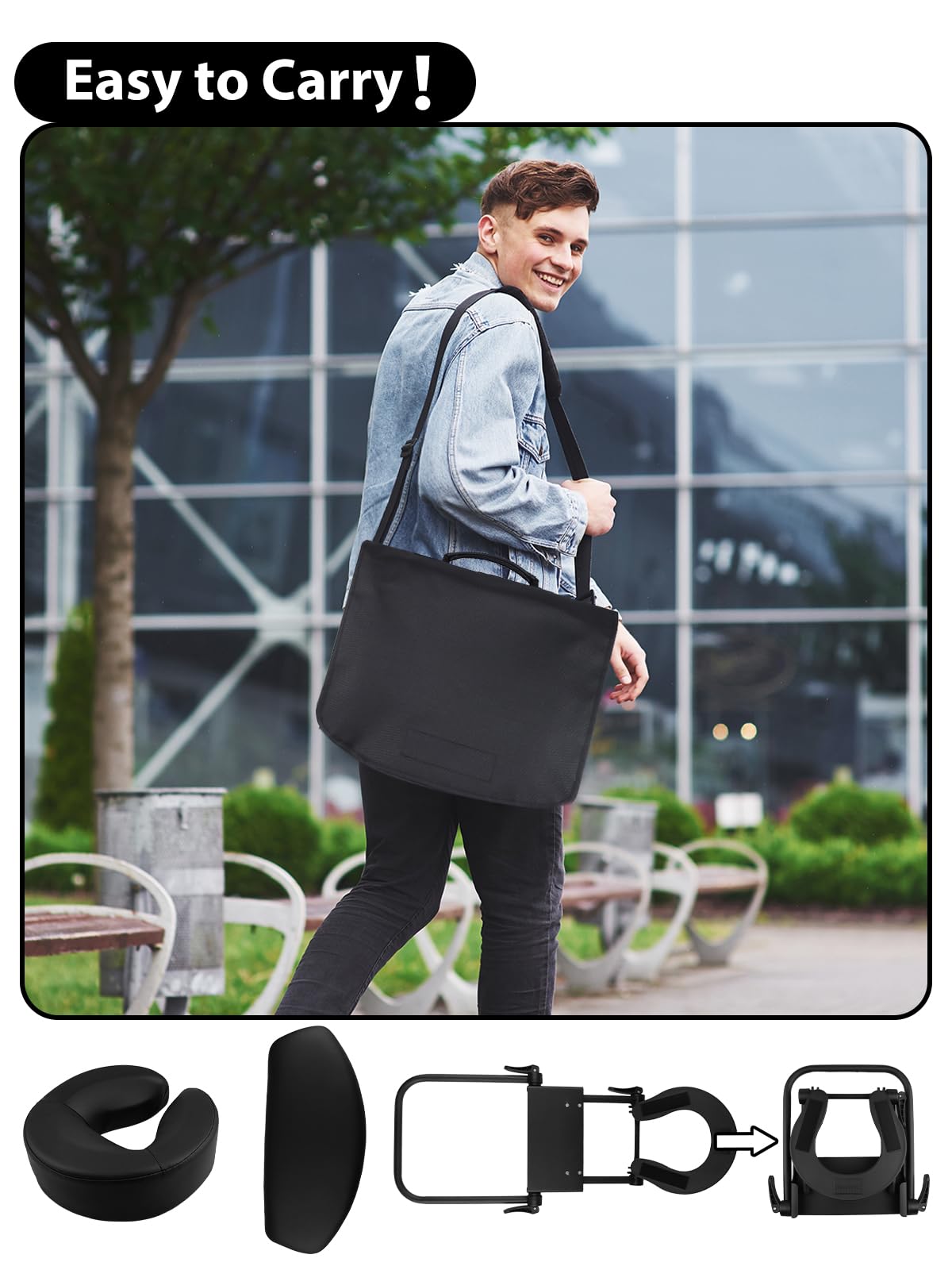 TOROKOM Adjustable Headrest Face Pillow Cradle & Face Cushion Support Bracket, Headrest Face Cushion Face Pillow, Salon Home Mattress Massage Kit (Black)