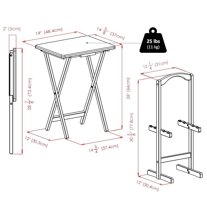 Winsome Alex Set of 4 Foldable Snack Tables with Storage Rack - Oyster Gray