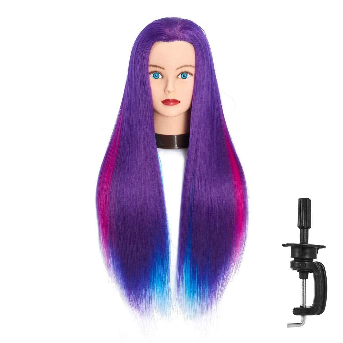 Headfix 26"-28" Long Hair Mannequin Head Synthetic Fiber Hair Hairdresser Practice Styling Training Head Cosmetology Manikin Doll Head With Clamp (6F1919WP0320)