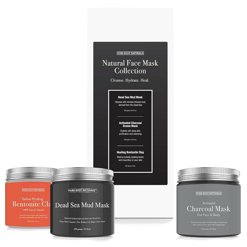 Dead Sea Mud Mask, Bentonite Clay & Activated Charcoal Set for Skin Care - Self Care Gift
