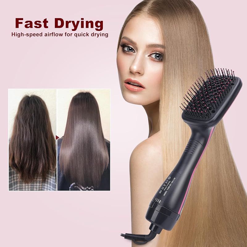2-in-1 Hair Dryer Brush Straightener with Negative Ions for Smooth, Frizz-Free Hair