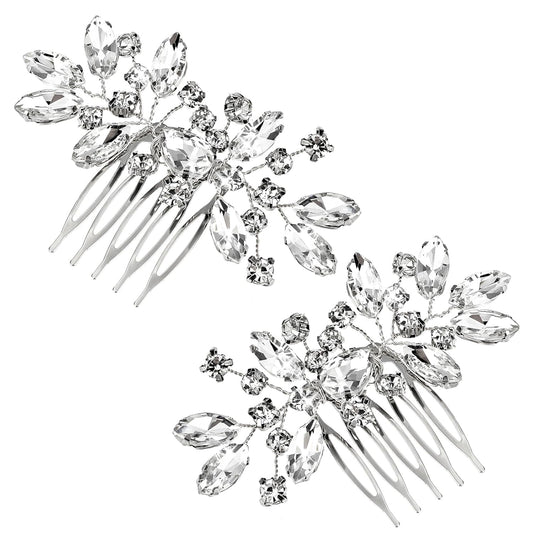 2 Pcs Bridal Hair Comb Rhinestone Hair Comb Silver Flower Bridal Headpieces Hair Combs For Women Accessories Bridal Hair Accessories Fancy Wedding For Bride Bridesmaids Women Girl