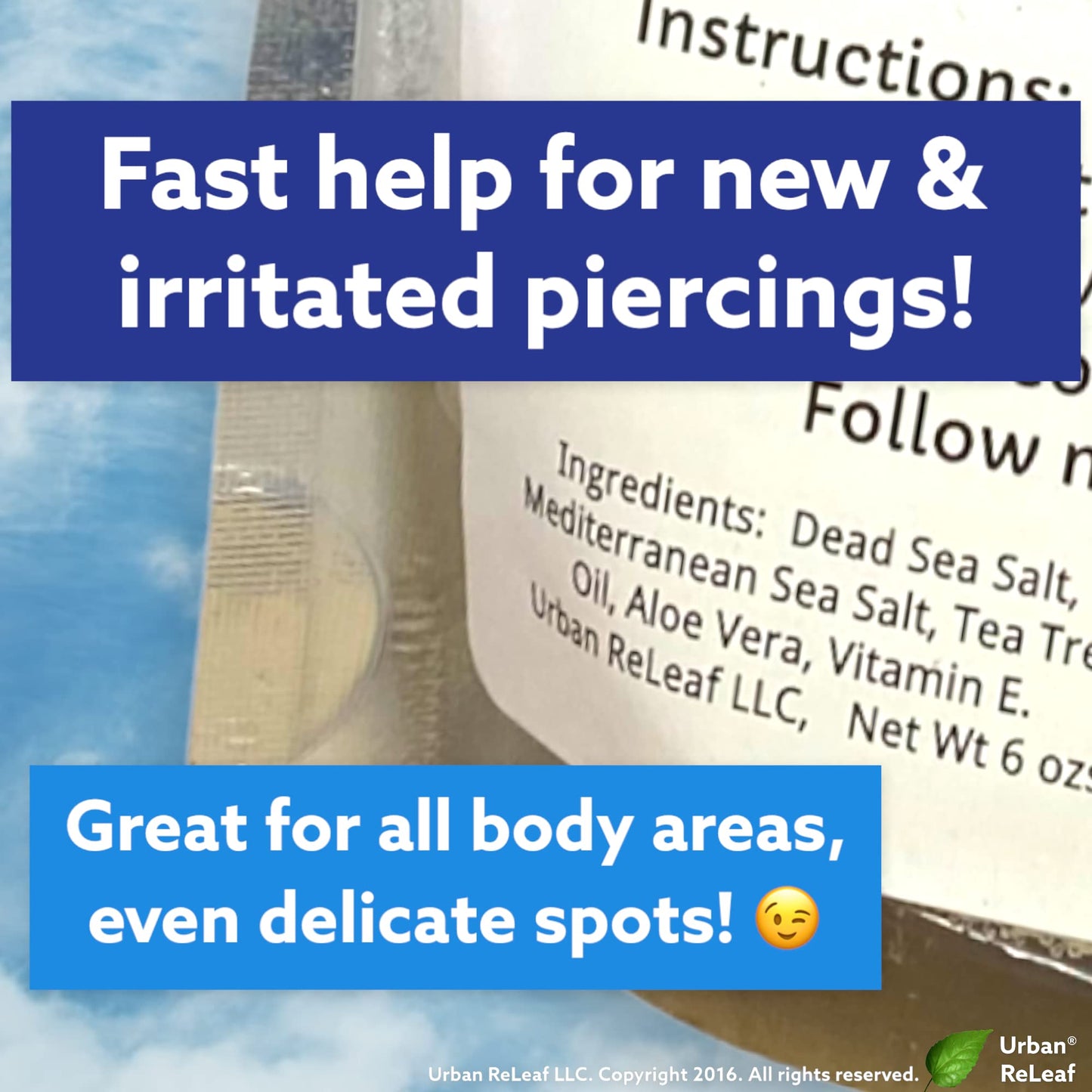 Urban ReLeaf Piercing Care 6 oz. Bag, Soothing Sea Salt & Botanical SOAK. Aftercare Solution Concentrate, Makes 90 Cups.