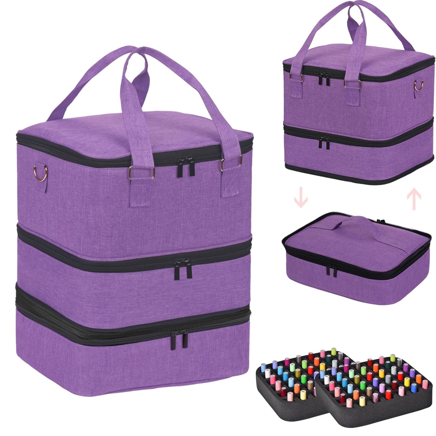 Nail Polish Organizer Bag with Travel Case for 30+ Bottles & Nail Lamp - Purple