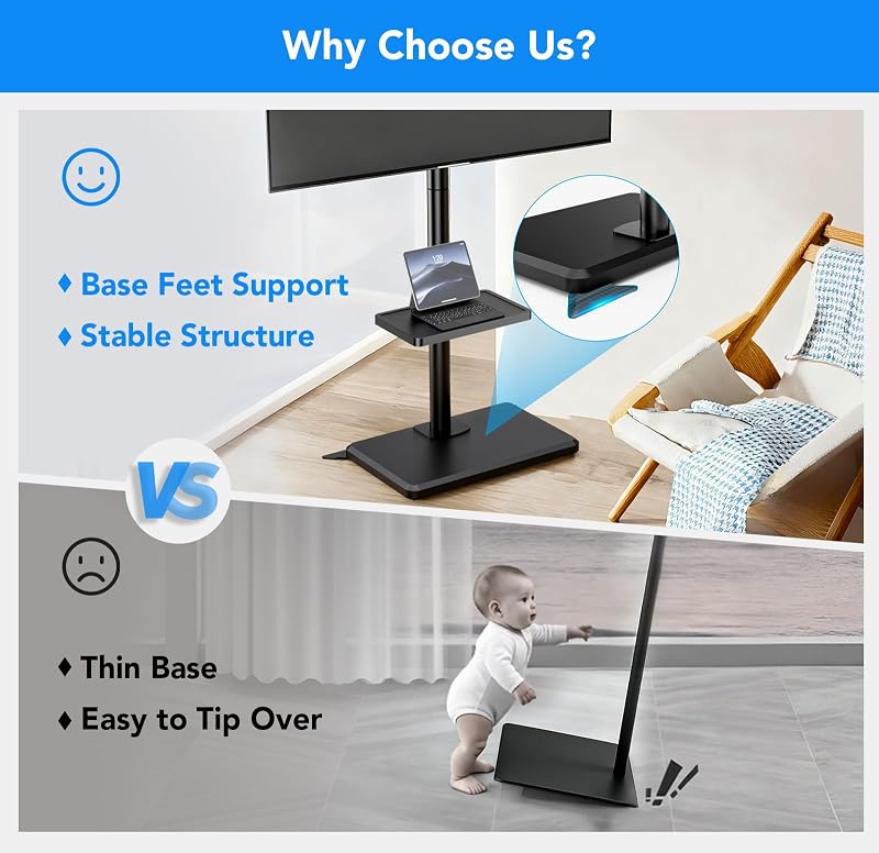 Floor TV Stand with Mount for 26-60 inch TVs Up to 77 lbs - Height Adjustable Swivel Tilt with Wood Base & Shelf, Black (Variation: Black+Floor TV Stand with Shelf)