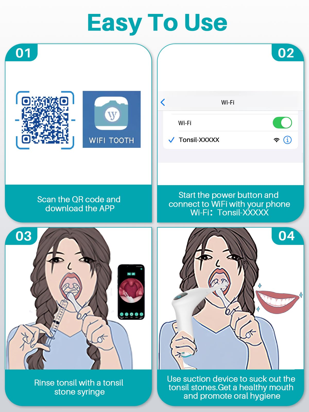 Voraiya Electronic Tonsil Stone Remover Upgraded Version, Built-in Camera and LED Light, 5-Level Suction and 2 Suction Modes Tonsil Stone Vacuum Cleaner, Oral Care Tool, Tonsil Stone Removal Kit