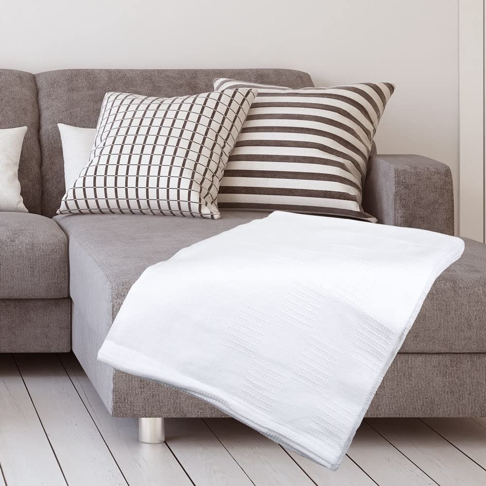 ForPro Professional Collection Premium Checker Weave Thermal Massage Blanket, 100% Cotton, for Massage Tables, Beds, Sofas, 66" x 90", White