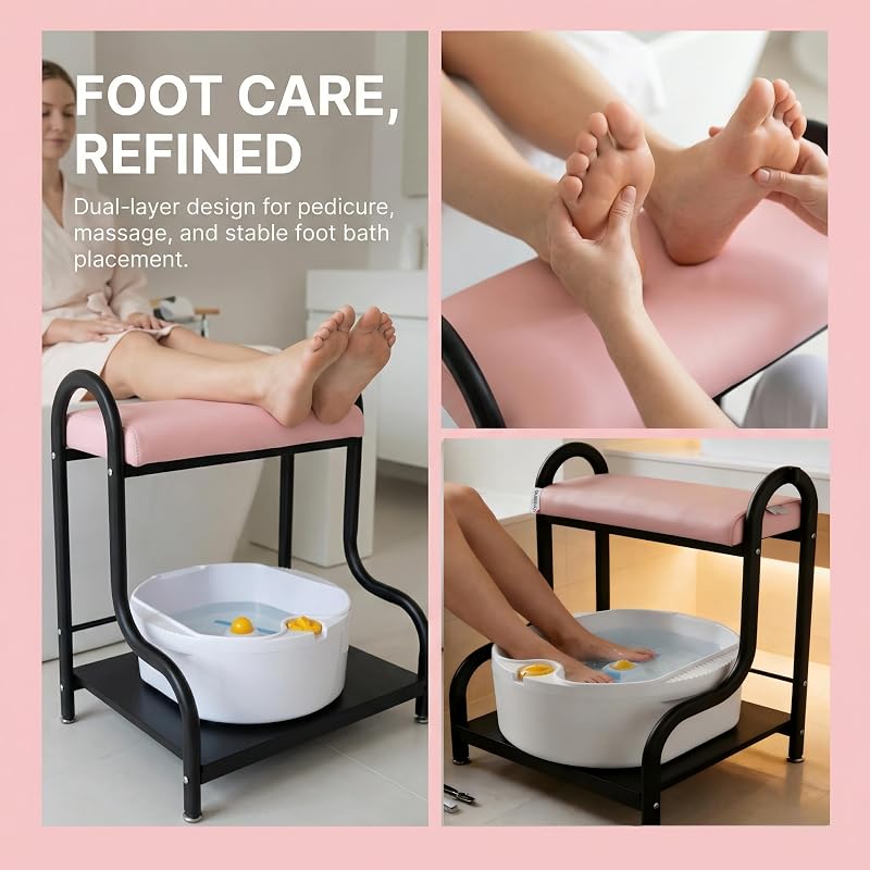 Foot Spa Trolley Cart with Magnifier Lamp Hole & Foot Rest – Heavy-Duty Pedicure Station (Nude Pink) – Multi-Purpose Salon/Home