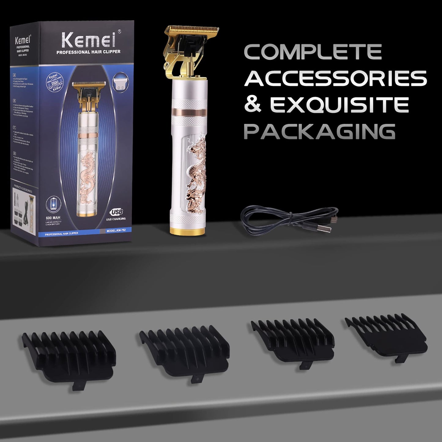 KEMEI Professional Hair Clippers for Men Pro Li Grooming Beard Trimmer Shavers Close Cutting Salon Cordless Rechargeable Quiet, KM-762