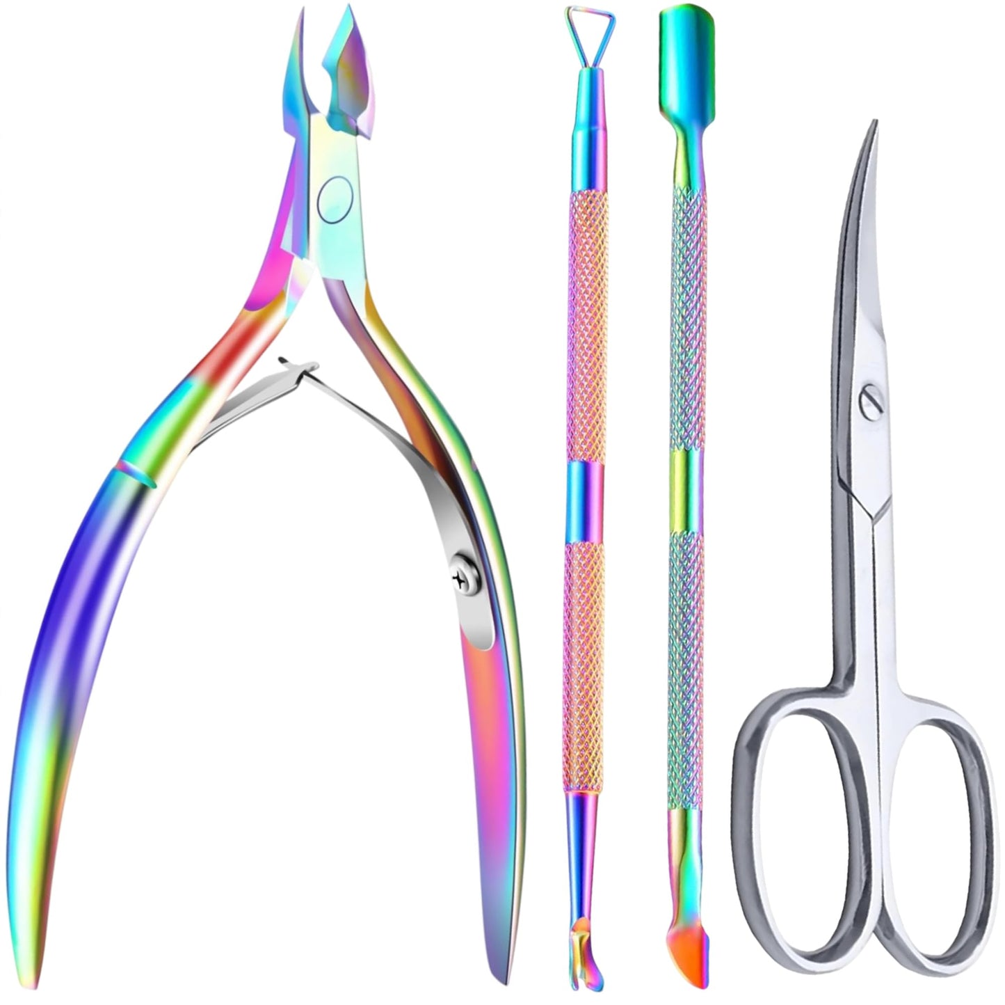 Cuticle Nipper, Curved Cuticle Scissors, Cuticle Remover Trimmer Pusher Nippers, Precision Manicure Scissor Nail Cuticle Trimmer, Professional Stainless Steel Nail Scissors for Cuticle Care - 4Pack