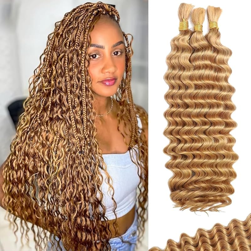 27 Blonde Boho Curly 120g 3 Bundles 20in Human Hair for Braiding - Variation #27+Curly+20 Inch