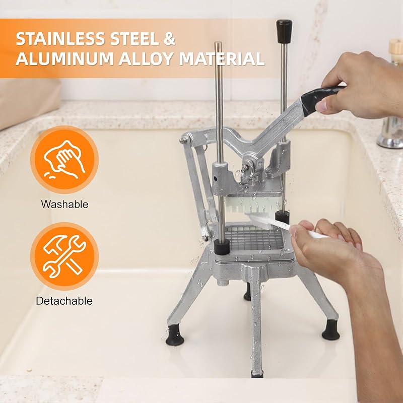 Lever-Action Commercial Vegetable Chopper with 4-Blade System – 1/4" Fine Cut, Stainless Steel Fry Cutter
