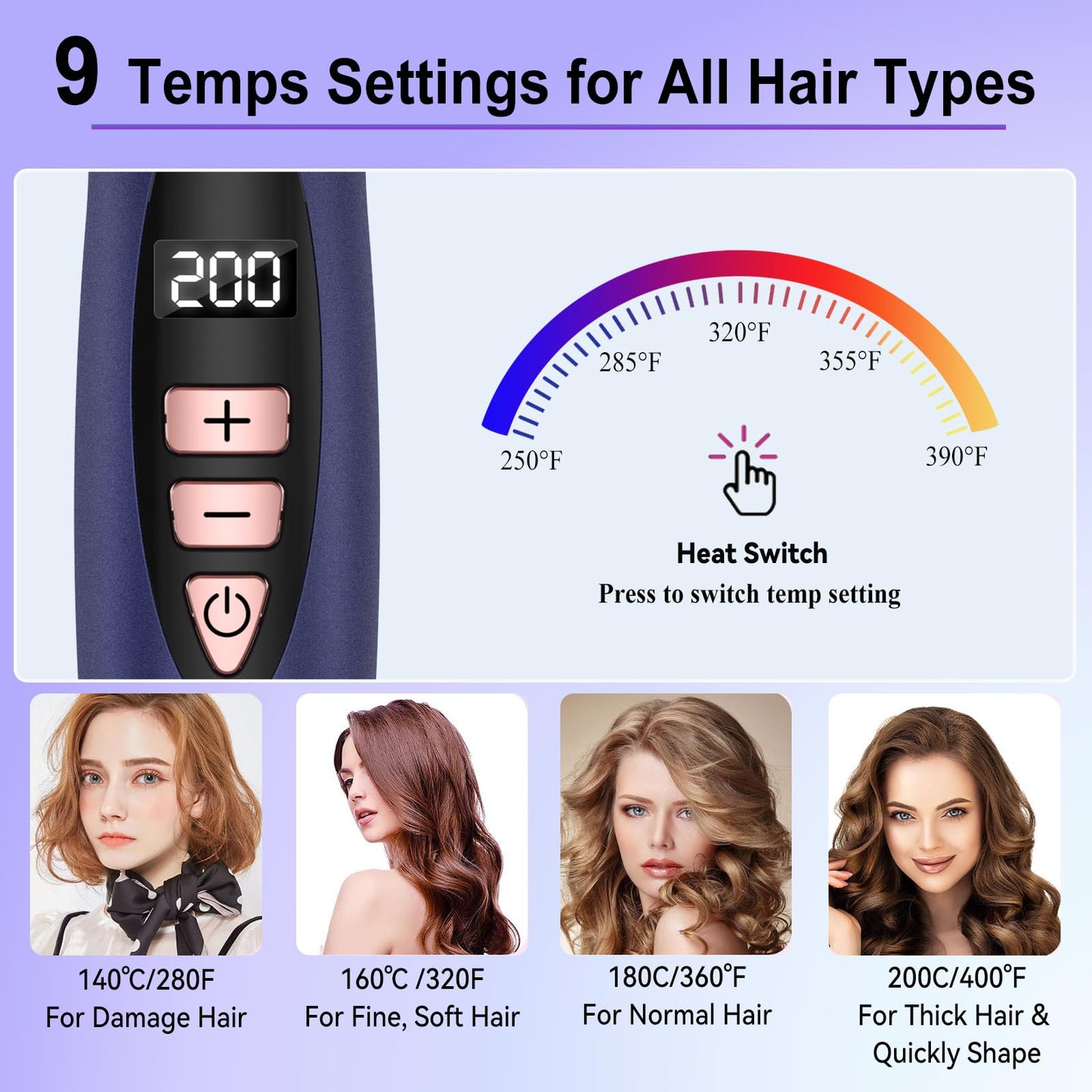 1.5 Inch Thermal Brush, Hot Round Brush for Straightening, Curling & Detangling, Heated Curling Brush, Fast Heating, 9 Temper Setting, Perfect for Travel & All Hair Types (Blue)