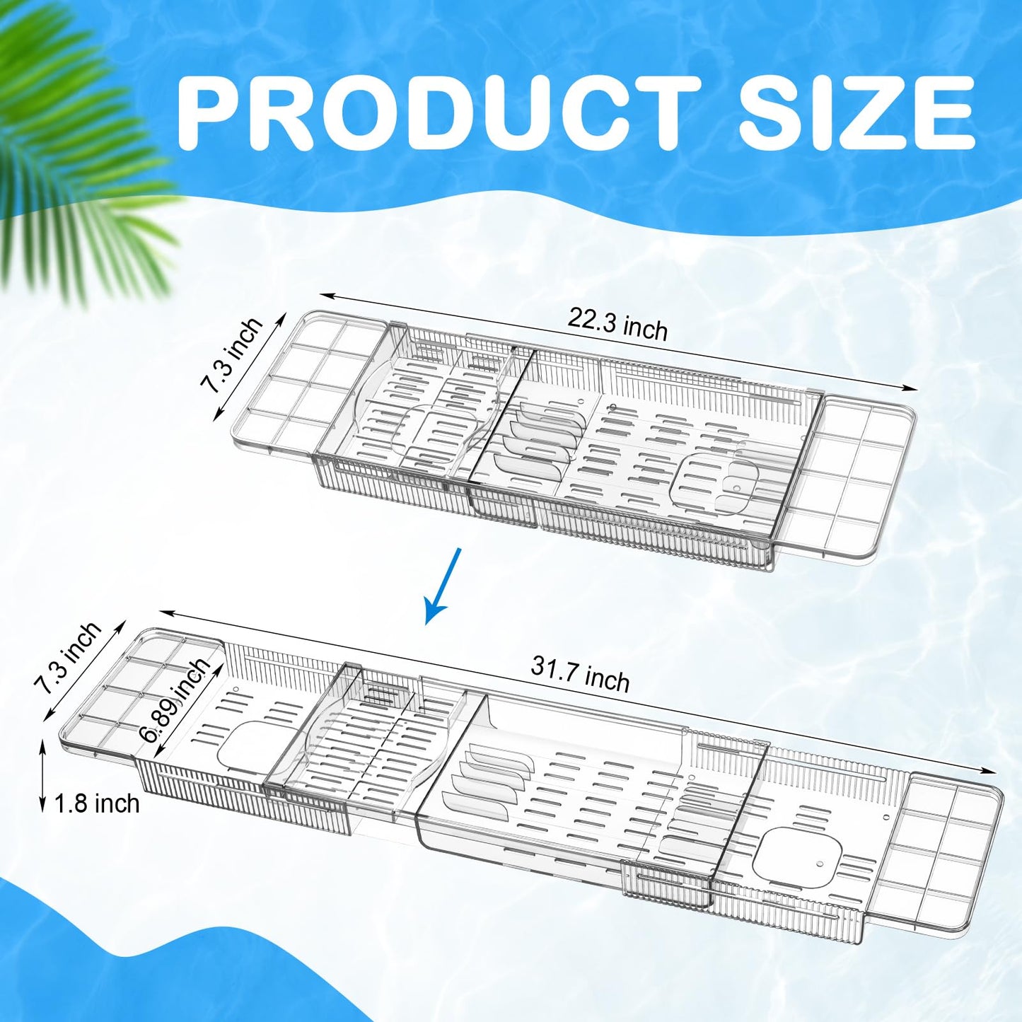 Honeydak Expandable Bath Toys Organizer Bath Toy Storage Basket Clear Acrylic Bathtub Tray with 3 Compartment Horizontal Large Openings Bath Toy Caddy Shelf Holder for Bathtub Toy Storage