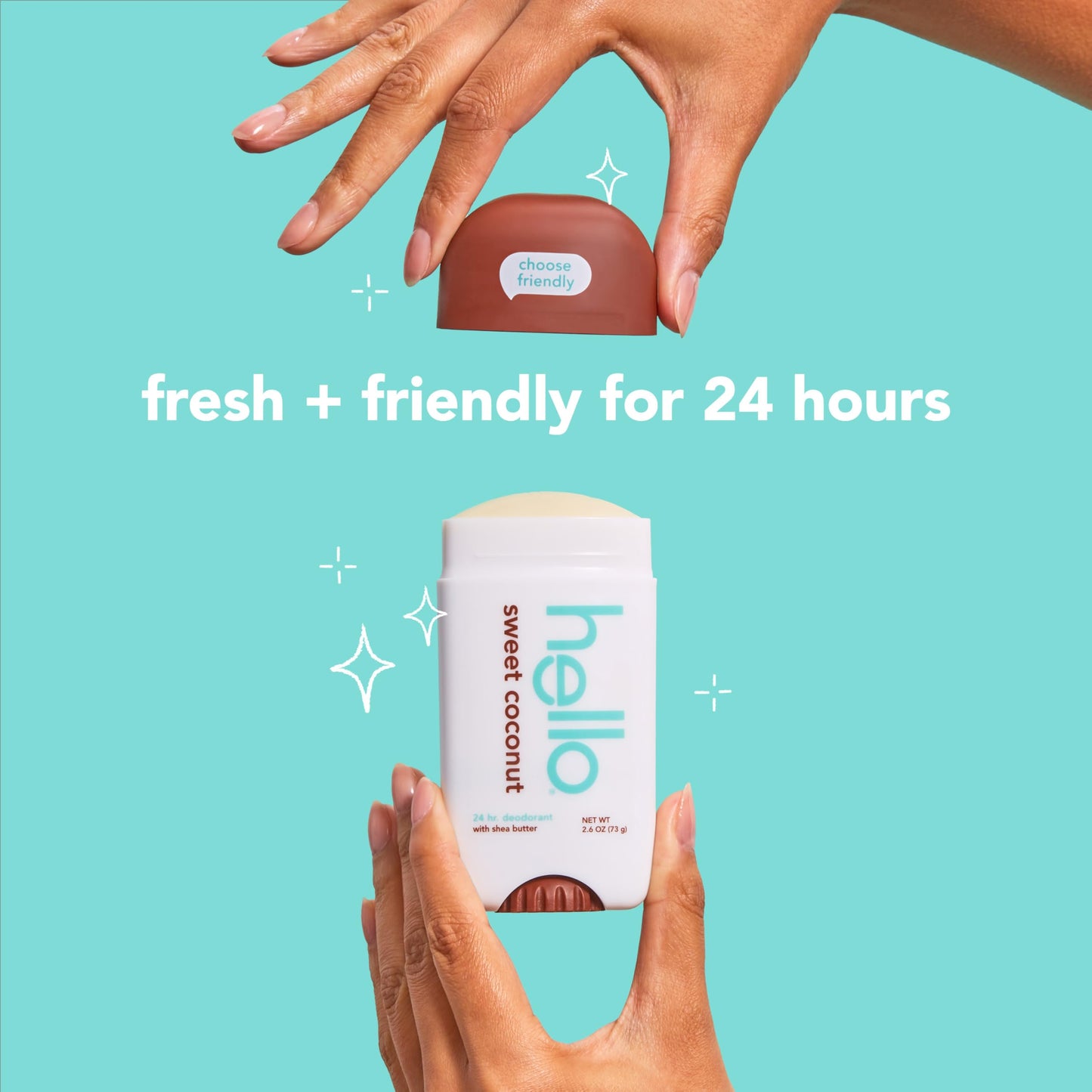 hello Sweet Coconut Deodorant With Shea Butter for Women + Men, Aluminum Free, Baking Soda Free, Parabens Free, 24 Hour Odor Protection, 2.6 Ounce, 2 Pack